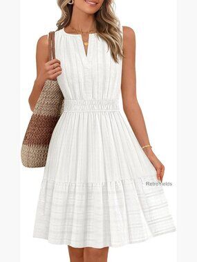 Summer Casual Mini Sundress Sleeveless V-Neck A-Line with Pockets